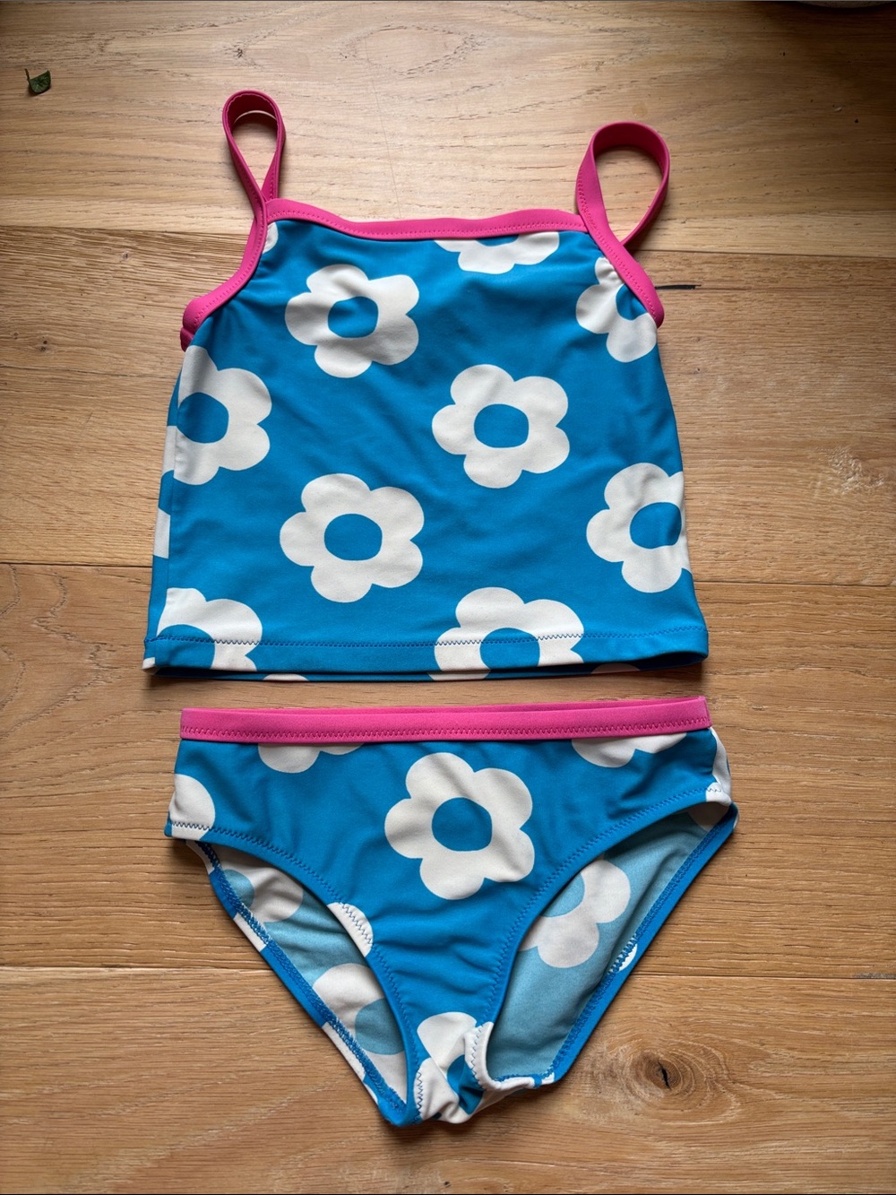 Mini Boden Blue Floral Tankini with Pink Trim